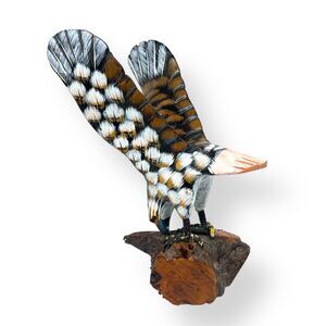 Vintage Hand Carved Painted Wood Bird Figurine - Folk Art Raptor/Eagle Driftwood
